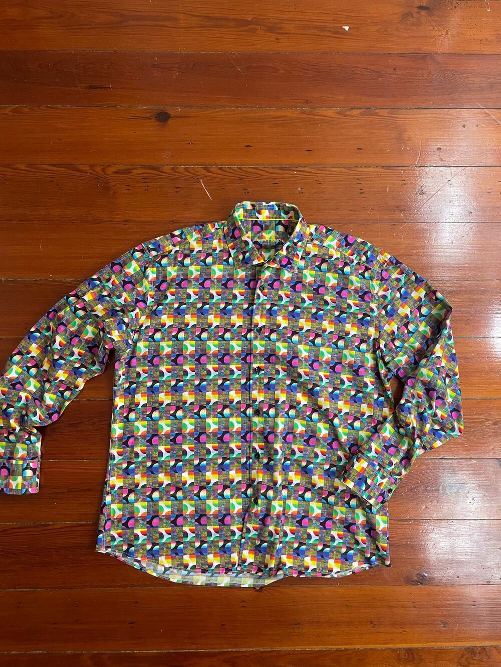 Bertigo Men's XL Multicolor Geometric Print 100% Cotton Button Up Shirt L/S